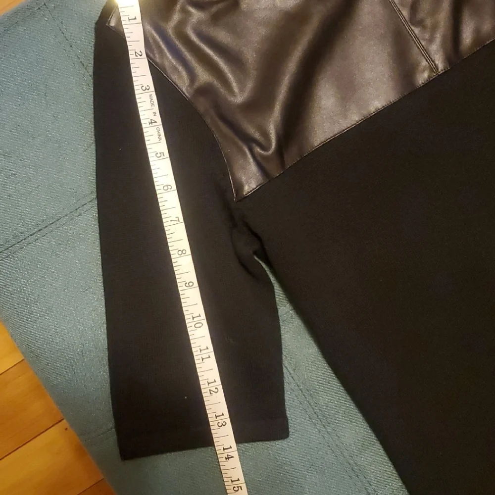 Chaps Black Dress with Faux Leather Detail - Picture 9 of 10